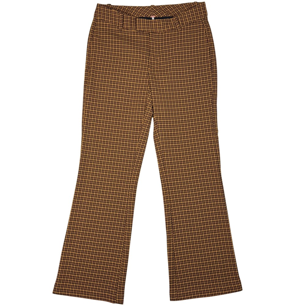 Free People Jana Flare Pants Womens Size‎ 4 Brown Mustard Houndstooth Boho Chic